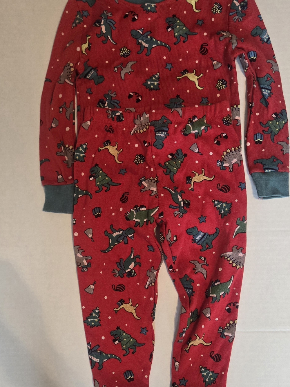 Kidgets Red Holiday Dino Footie Pajamas with Green Cuffs